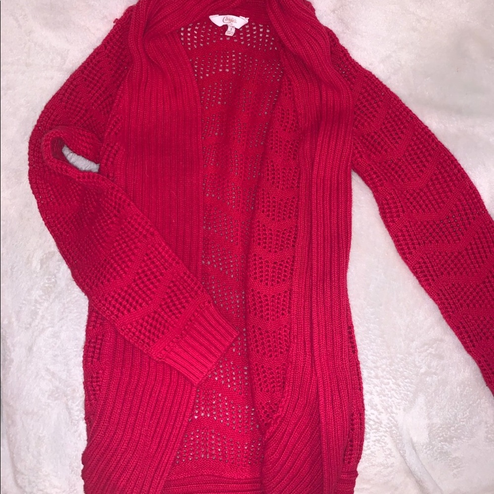 Red cardigan